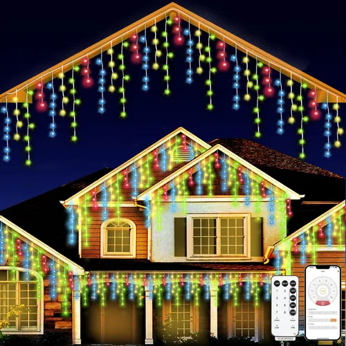 Vista 11 de Luces de Navidad de 131 pies para exteriores, 1680 luces LED impermeables con 8 modos, luz de cadena con aplicación y control remoto para Blanco