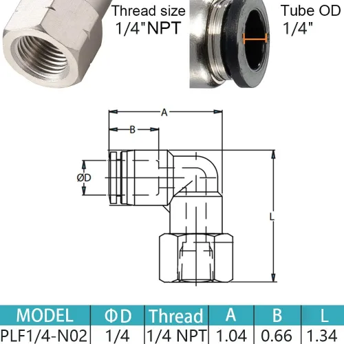Vista 3 de 5 piezas de codo hembra neumático de 1/4 "tubo OD x 1/4" NPT rosca empujar para conectar accesorios de aire, 90 grados NPT hembra niquelado línea