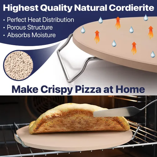 Vista 5 de KitchenStar Cortador de pizza con hoja basculante de 16 pulgadas + cáscara de pizza de madera de 16 pulgadas + piedra para pizza para horno