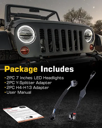 Vista 7 de H6024 Faros LED de 7 pulgadas redondos con halo compatibles con Jeep Wrangler JK JKU 2007-2017, H1 H2, Miata, haz alto/bajo DRL, señal de giro, Negro