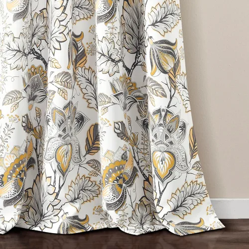 Vista 5 de Lush Decor Cynthia Jacobean - Par de paneles de cortinas para ventana con filtro de luz, 84" L x 52" A, amarillo y gris