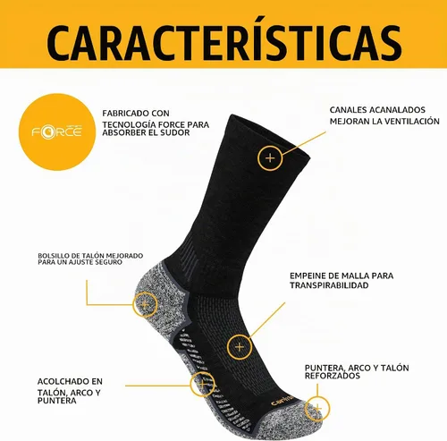 Vista 4 de Carhartt Calcetines Crew de peso medio SC4223M Force® para hombre, paquete de 3 Negro