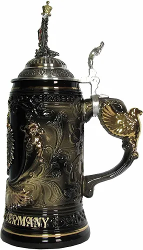 Vista 2 de Stein de cerveza alemana Deutschland Shield Stein, Goldeaglehandle jarra de 0,6 litros, taza de cerveza