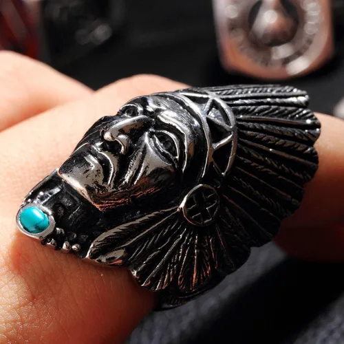 Vista 5 de HIJONES Anillo unisex de acero inoxidable de la tribu jefe india