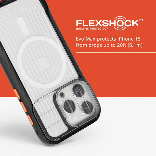 Vista 4 de Tech21 Evo Max - Funda para iPhone 15 Pro, compatible con MagSafe, funda de protección contra impactos, cordones incluidos, color negro activo