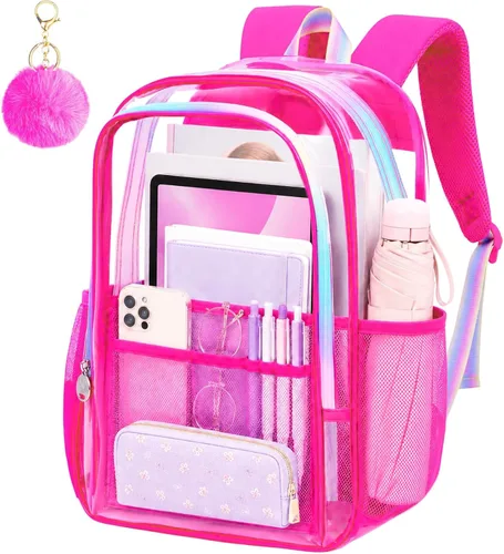 Vista 10 de Mochila transparente resistente para libros, mochila escolar traslúcida Mochila Chic Negra Transparente