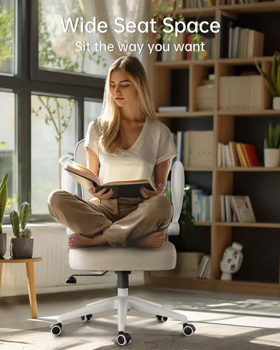 Vista 10 de Hbada Silla de oficina ergonómica, sillas de escritorio de oficina con ruedas silenciosas de poliuretano, silla de computadora de malla transpirable