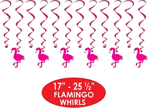 Vista 2 de Beistle 24 piezas de flamenco remolinos Luau decoraciones para fiestas hawaianas tropicales colgantes espirales