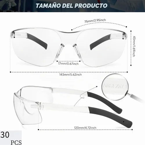 Vista 2 de Salfboy Clear Safety Glasses Bulk for Men, Ansi Z87.1 Protective Eyewear