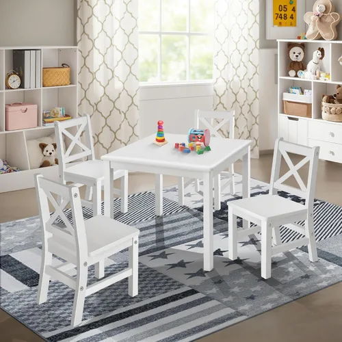 Vista 9 de eHemco Juego de mesa y silla de madera maciza para niños, café, 3 piezas