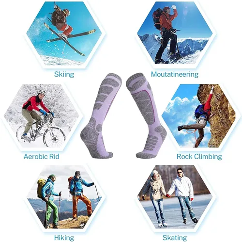 Vista 5 de Ekouaer Calcetines de esquí para hombres y mujeres esquí snowboard deportes de invierno hasta la rodilla cálidos transpirables paquete de 2 pares