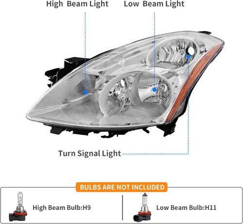 Vista 2 de DWVO - Conjunto de faros delanteros compatible con Altima 2010 2011 2012/10 11 12 Sedán 4 puertas, carcasa cromada, reflector ámbar Reflector