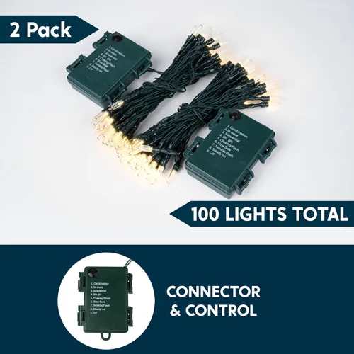 Vista 2 de Joiedomi Guirnalda de luces LED de Navidad, 2 x 50 unidades, 31.4 pies, funciona con pilas, con 8 modos, cable verde multifunción para decoración