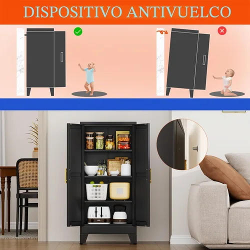 Vista 5 de GAIOUS Armario de almacenamiento de garaje de metal de 47.2 pulgadas de alto, archivador con puerta y estantes ajustables, gabinete de herramientas