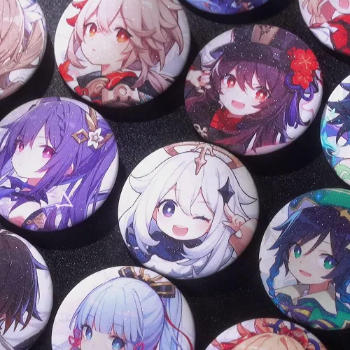 Vista 4 de Genshin Brooch Button Pins Set Alloy Jewelry Kawaii Figures