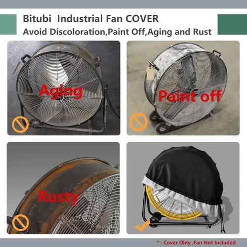 Vista 4 de Bitubi Cubierta de ventilador de tambor industrial, fundas impermeables para ventilador de exterior, compatible con ventilador de tambor industrial
