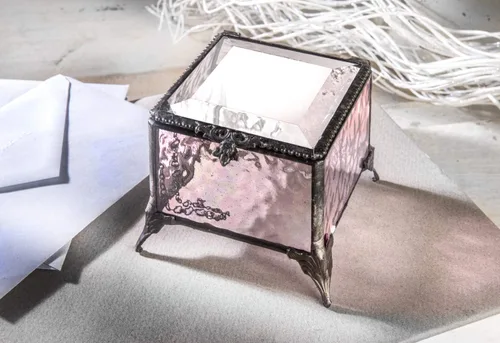 Vista 7 de Regalo de bautismo para niñas, caja de recuerdo personalizada, vitral, rosa, grabada, caja J Devlin 903 EB222 (rosa)