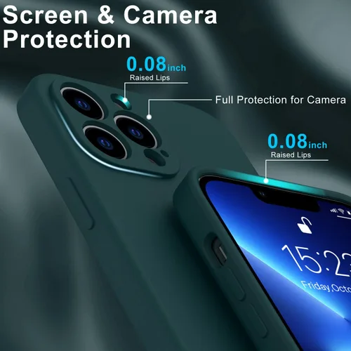 Vista 5 de DEENAKIN Funda compatible con iPhone 13 Pro Max con protector de pantalla, silicona suave y sedosa, funda mejorada para cámara, funda protectora