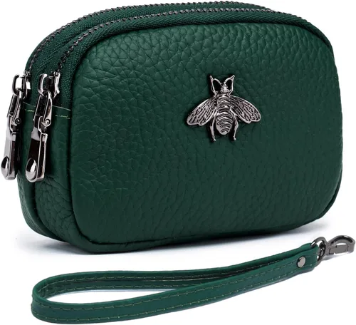 Vista 17 de Monedero de cuero para mujer, billetera pequeña para mujer, bolsa de cambio A-Negro
