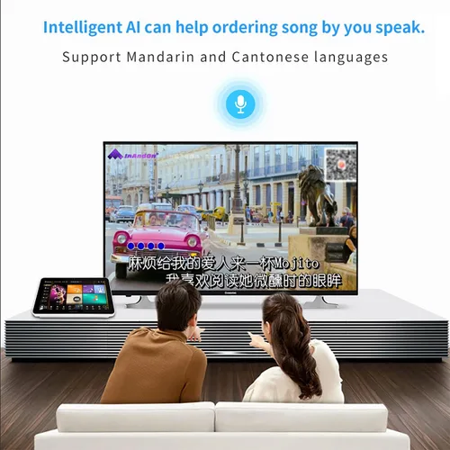 Vista 7 de InAndon KV-V5 Pro Karaoke Player 8T 2020, con 2 micrófonos inalámbricos, pantalla táctil capacitiva de 21.5 pulgadas, máquina de teclas de voz