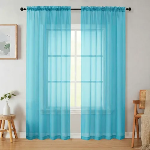 Vista 225 de 2 paneles de cortinas traslúcidas blancas para dormitorio, sala de estar, 96 pulgadas de largo, modernas, suaves, ligeras, con bolsillo para barra