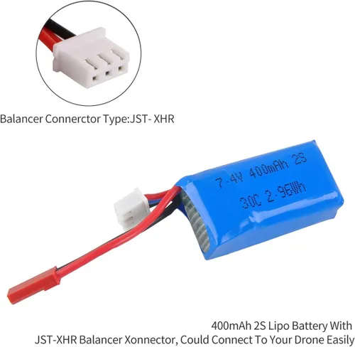 Vista 3 de Crazepony Batería LiPo de 400mAh 2S 7.4V 30C con enchufe JST para Micro FPV Racing Drone Quadcopter