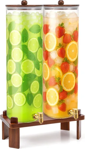 Vista 10 de FillTouch 1 dispensador de bebidas de vidrio de 5 galones con soporte de madera de acacia y tapa, dispensador grande de bebidas de vidrio con espita
