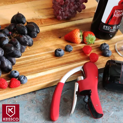 Vista 6 de KEISSCO Abridor de botellas de vino con sacacorchos de palanca vertical con cortador de papel de aluminio y espiral adicional