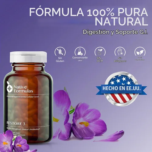 Vista 4 de Native Formulas Restore 3 Proteolíticas Enzimas y Esporas Suplemento de Mezcla Probiótica – 60 Cápsulas – Ayuda Avanzada para la Disrupción