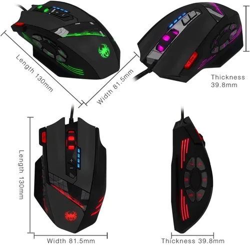 Vista 5 de zelotes Professiona - Mouse para juegos con cable, 4800 DPI, 12 botones programables, ajuste de peso, alta precisión, retroiluminación multimodos