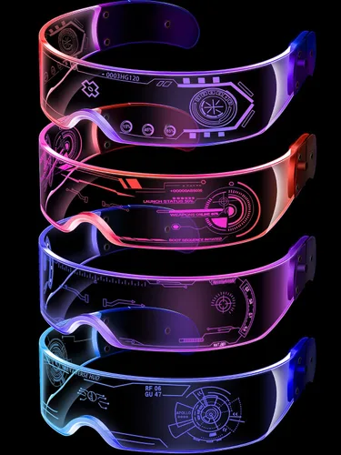 Vista 2 de TOODOO 4 pares de anteojos con visera LED, gafas futuristas luminosas para rave, 7 colores, 4 modos para club, fiesta de Navidad