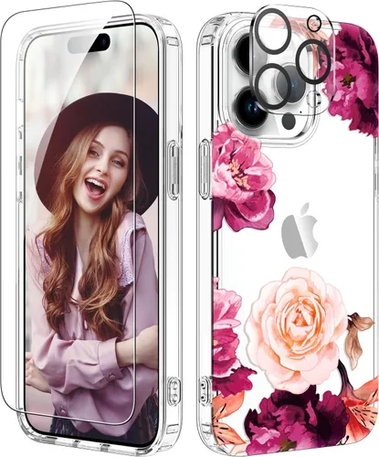 Vista 15 de ZQWY Funda compatible con iPhone 14/iPhone 13, estética transparente con diseño con protector de pantalla, protector de lente de cámara, a prueba