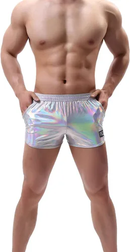 Vista 5 de ABAFIP Calzoncillos de natación holográficos metálicos brillantes para hombre, pantalones cortos, pantalones cortos, traje de baño, traje de baño
