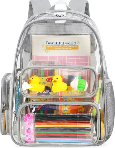 Vista 128 de CAMTOP Mochila transparente resistente y transparente para estudiantes, escuela, trabajo, festival, viajes, deportes, Beige, Mediana, Camtop Mochila