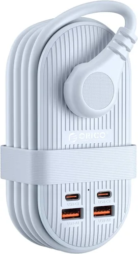 Vista 9 de ORICO Tira de alimentación de viaje de 22.5 W, estación de carga 7 en 1 (3 AC, 4 puertos USB) Cable de extensión de 4 pies, enchufe plano esencial