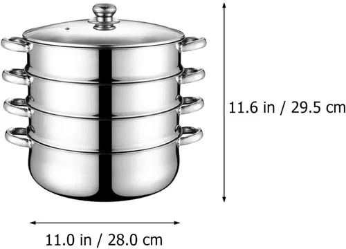 Vista 4 de Olla de acero inoxidable para albóndigas vegetales, olla de vapor multifuncional de 4 niveles para cocinar, diámetro de 11.0 in, juego de brillo