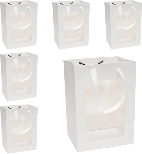 Vista 6 de Mormchlots 6 bolsas de regalo de papel kraft negro con ventana transparente