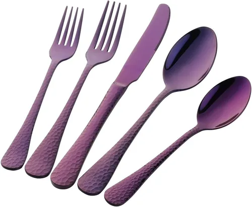 Vista 9 de Juego de cubiertos de acero inoxidable, multiusos para el hogar, cocina, restaurante, hotel, servicio de vajilla para 4 personas (negro, 20 piezas)