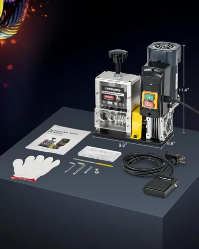 Vista 9 de CREWORKS Máquina peladora automática de cables con motor de 180 W, máquina peladora de cables eléctricos de 5 cuchillas para alambre de chatarra