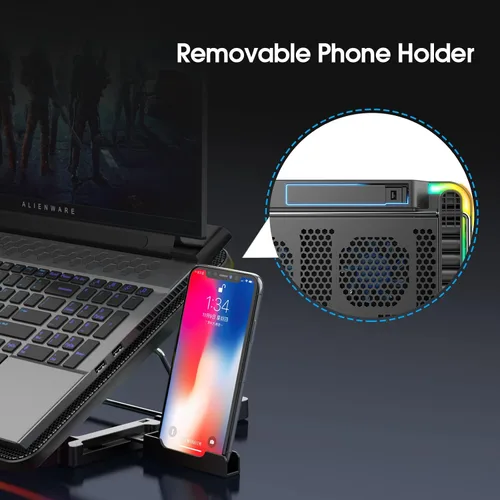 Vista 7 de Almohadilla de enfriamiento para laptop, enfriador de laptop para juegos con 6 ventiladores silenciosos, almohadilla de enfriamiento para laptop