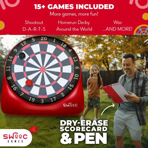 Vista 4 de Juegos SWOOC - Dardos gigantes inflables (más de 15 formas de jugar) - Pizarra gigante de dardos de fútbol con bomba de aire - Grandes