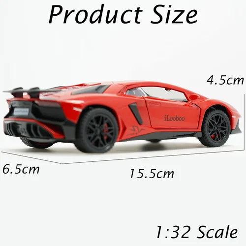 Vista 2 de iLooboo Vehículos de juguete modelo Red Aventador Pull Back Diecast con luz y sonido