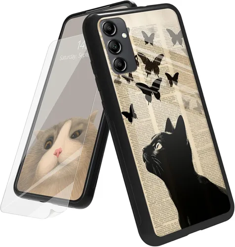Vista 29 de Funda para Samsung Galaxy A12 5G con protector de pantalla, parte trasera de vidrio templado + TPU de silicona suave que absorbe los golpes