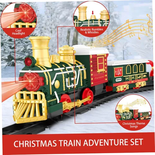 Vista 7 de Juego de tren eléctrico de 14 piezas para niños, luz y sonidos, tren de Navidad simulado con 4 carruajes, juegos clásicos de Navidad con pistas