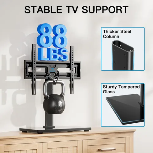 Vista 5 de PERLESMITH - Soporte universal giratorio para TV - Soporte de mesa para TV de 32 a 65 pulgadas - Base de TV de altura ajustable con base de vidrio