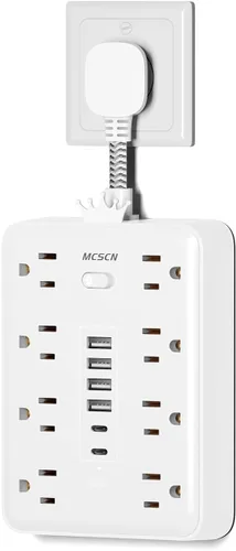 Vista 9 de Tira de alimentación ultra delgada con protector de sobrecarga y sobretensión, enchufe de pared plano con 8 tomas de CA y 6 USB (2 USB C)