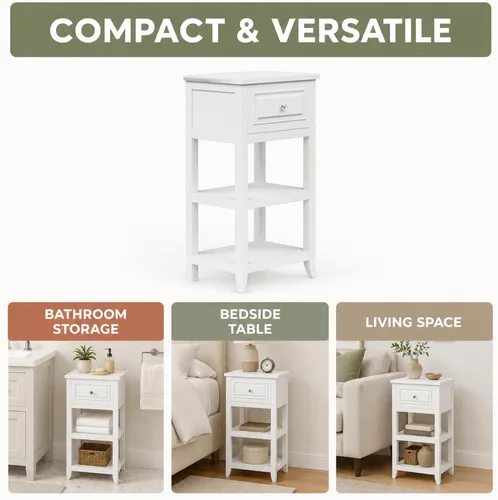 Vista 4 de Elegant Home Fashions Dawson gabinete sobre piso, Madera, Blanco
