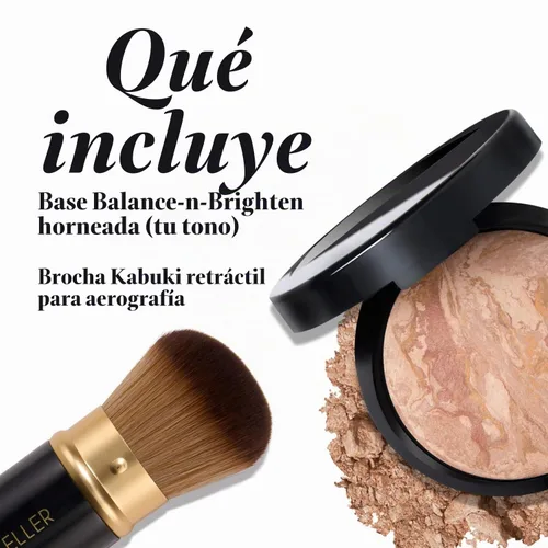 Vista 2 de Laura Geller New York Baked Balance-n-Brighten - Base con corrector y brocha Kabuki, porcelana