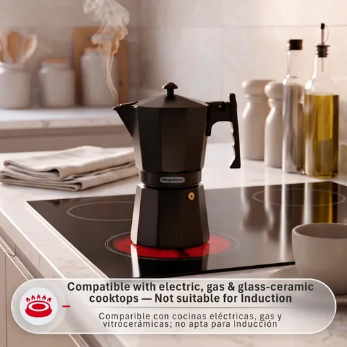 Vista 6 de Magefesa Colombia Noir - Olla de café expreso, 3 tazas/5 onzas, cafetera italiana para café cubano, aluminio extragrueso, mango resistente al calor