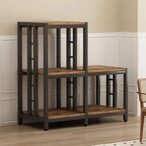 Vista 4 de Mini soporte para refrigerador con almacenamiento, soporte para horno de microondas, estante para panaderos con estante de almacenamiento, mini